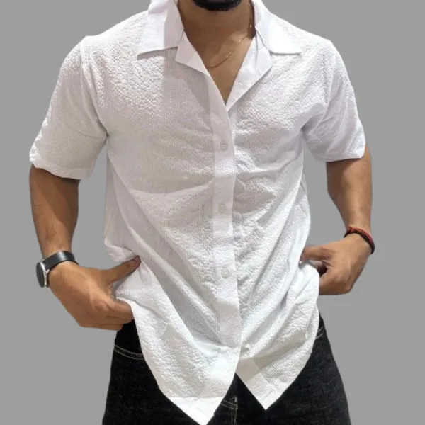 White_Polycotton_Short_Sleeve_Casual_Short_Sleeve_Shirt_For_Men