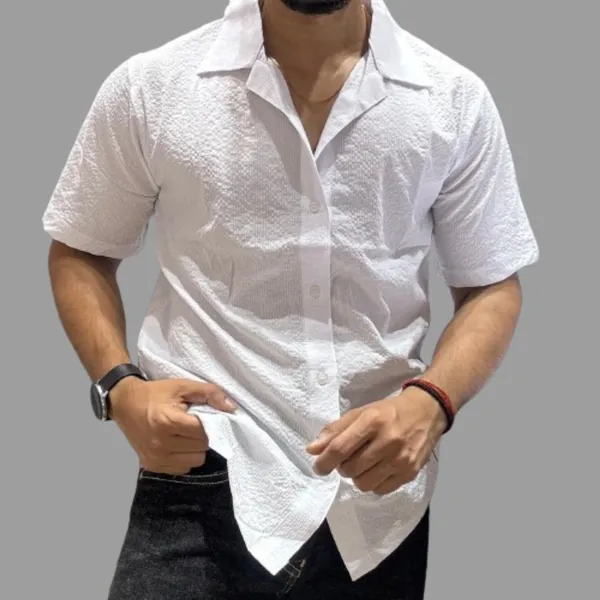 White_Polycotton_Short_Sleeve_Casual_Short_Sleeve_Shirt_For_Men