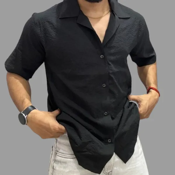Black_Polycotton_Short_Sleeve_Casual_Short_Sleeve_Shirt_For_Men
