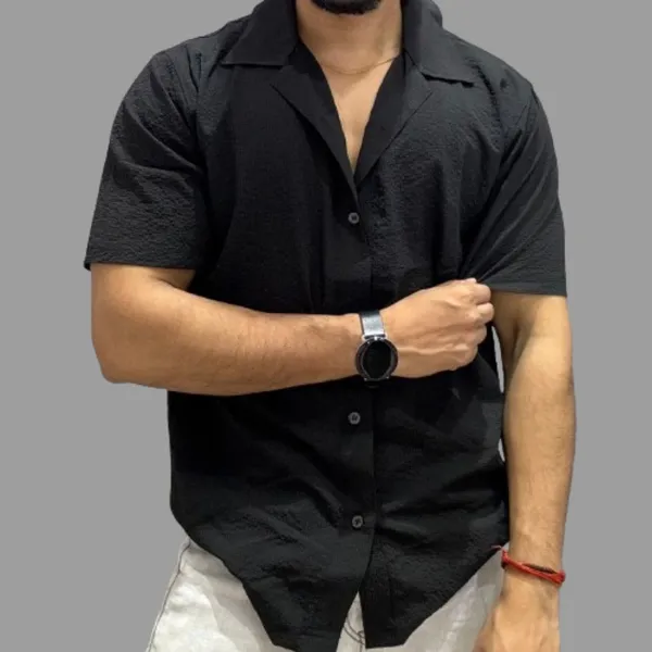Black_Polycotton_Short_Sleeve_Casual_Short_Sleeve_Shirt_For_Men