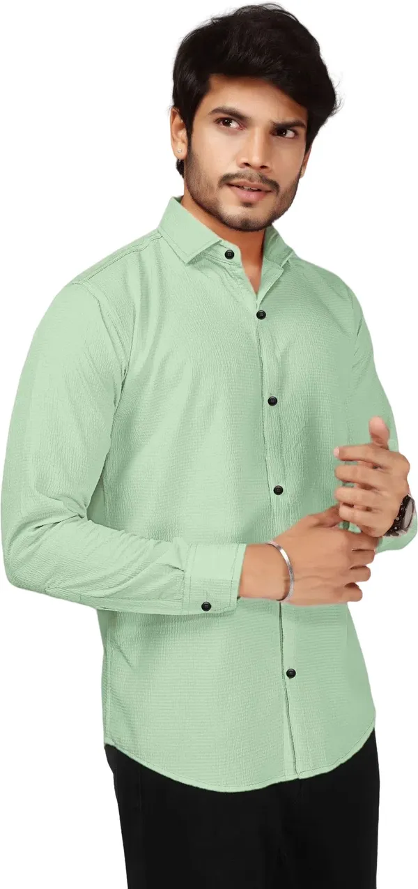 Light_Green_Polycotton_Full_Sleeve_Casual_Full_Sleeve_Shirt_For_Men