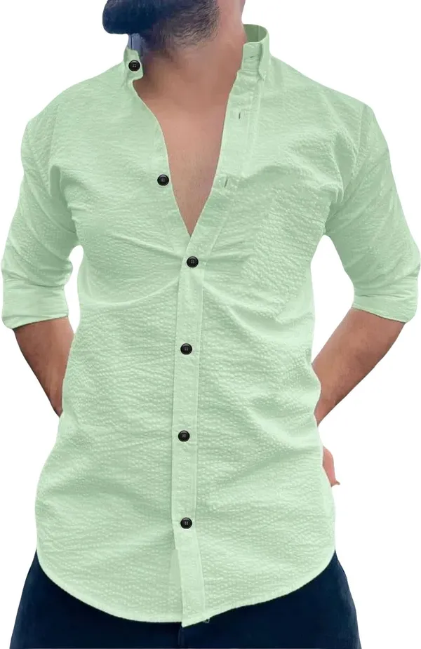 Light_Green_Polycotton_Full_Sleeve_Casual_Full_Sleeve_Shirt_For_Men