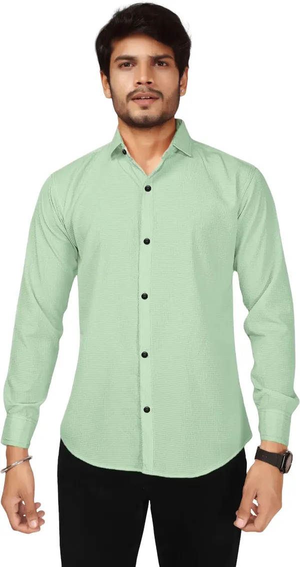 Light_Green_Polycotton_Full_Sleeve_Casual_Full_Sleeve_Shirt_For_Men