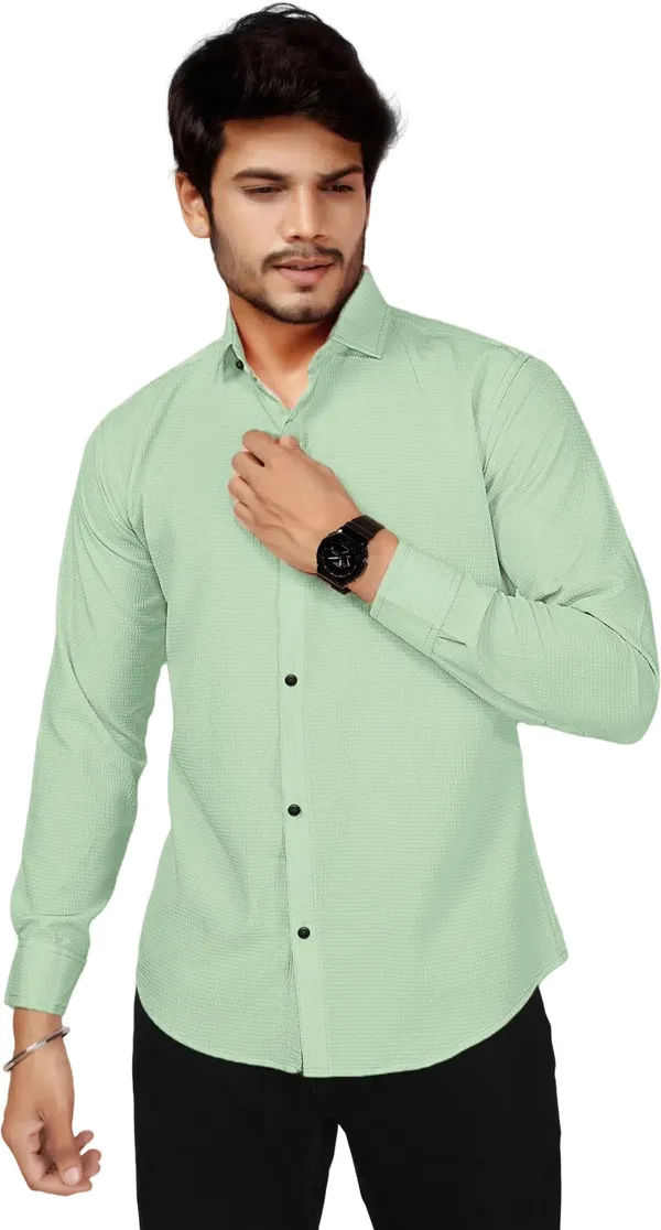 Light_Green_Polycotton_Full_Sleeve_Casual_Full_Sleeve_Shirt_For_Men