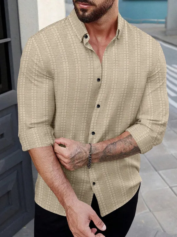 Beige_Polycotton_Full_Sleeve_Casual_Full_Sleeve_Shirt_For_Men