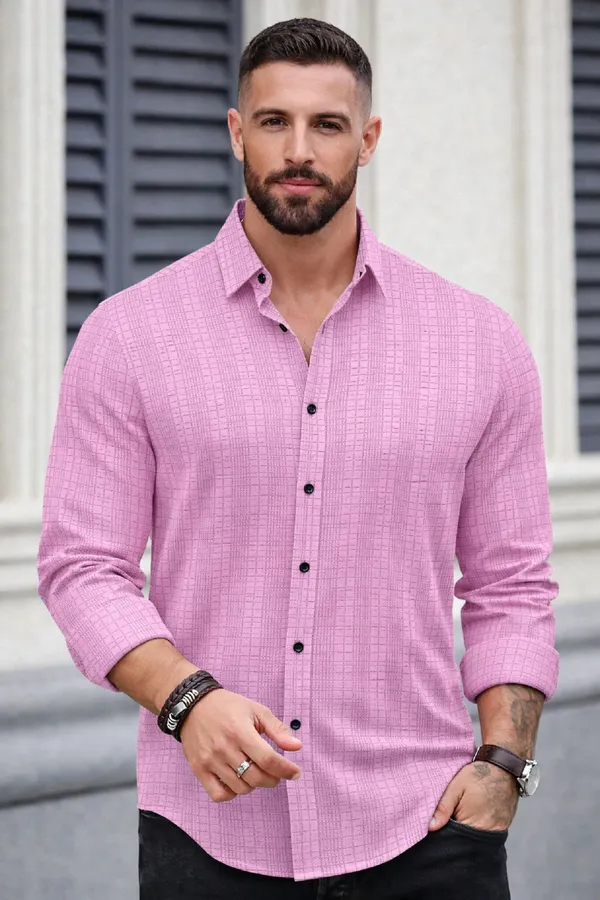 Pink_Polycotton_Full_Sleeve_Casual_Full_Sleeve_Shirt_For_Men