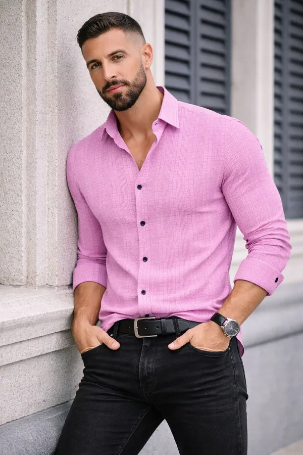 Pink_Polycotton_Full_Sleeve_Casual_Full_Sleeve_Shirt_For_Men