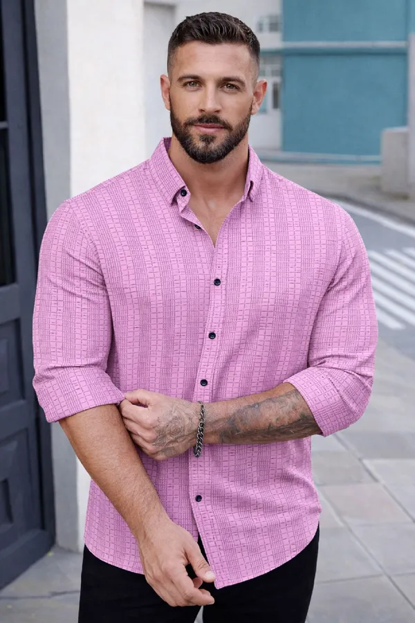 Pink_Polycotton_Full_Sleeve_Casual_Full_Sleeve_Shirt_For_Men