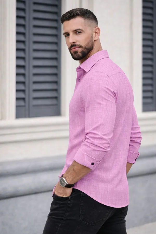 Pink_Polycotton_Full_Sleeve_Casual_Full_Sleeve_Shirt_For_Men