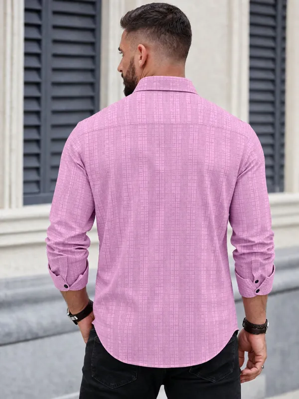 Pink_Polycotton_Full_Sleeve_Casual_Full_Sleeve_Shirt_For_Men