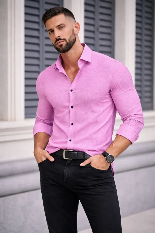 Pink_Polycotton_Full_Sleeve_Casual_Full_Sleeve_Shirt_For_Men