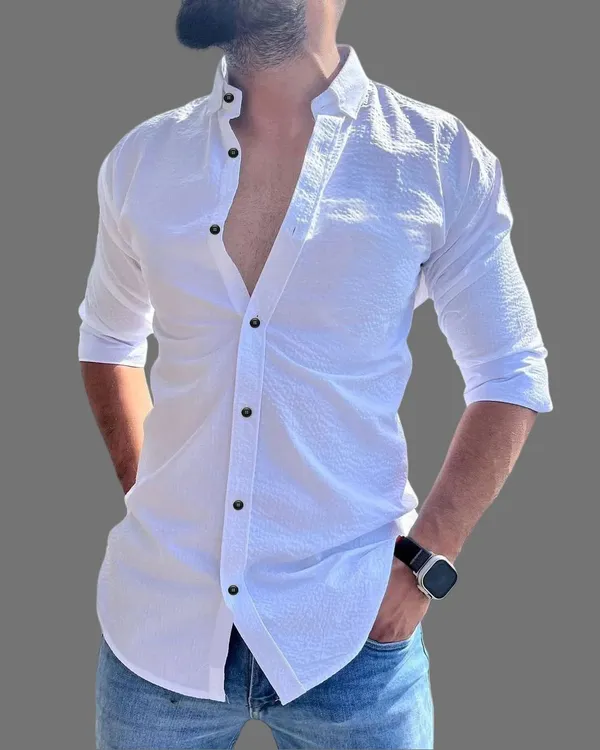 White_Polycotton_Full_Sleeve_Casual_Full_Sleeve_Shirt_For_Men