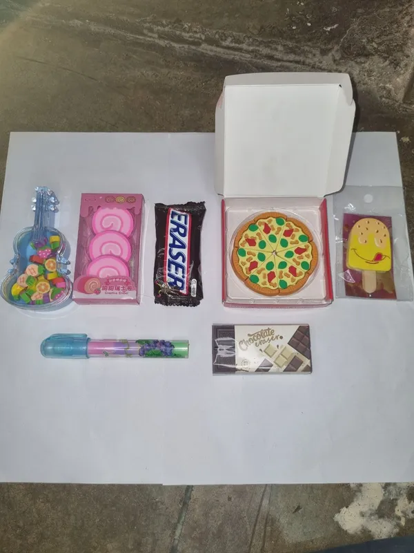 Novelty_FoodThemed_Stationery_Eraser_Gift_Set_With_GuitarShaped_Pizza_Cookie_Smiley_Eraser_And_More