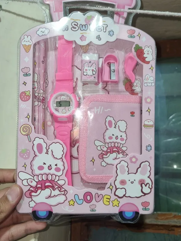 Sweet_Bunny_Themed_Kids_Gift_Set_Pink_Digital_Watch_Wallet_And_Stationery_Combo