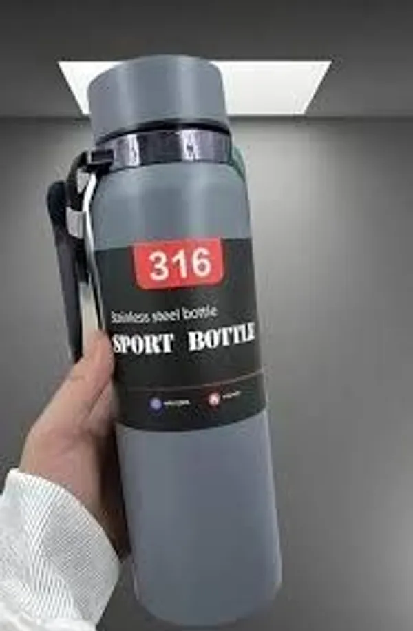 316_Stainless_Steel_Sport_Water_Bottle_1L_Grey_Vacuum_Insulated_Flask_With_Handle