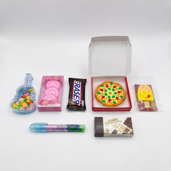 Novelty_FoodThemed_Stationery_Eraser_Gift_Set_With_GuitarShaped_Pizza_Cookie_Smiley_Eraser_And_More