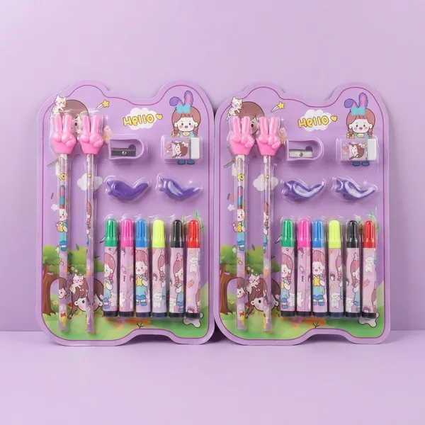 Cute_Cartoon_Character_Stationery_Set_Pink_Peace_Sign_Pencils_Markers_And_Accessories_Pack_of_2