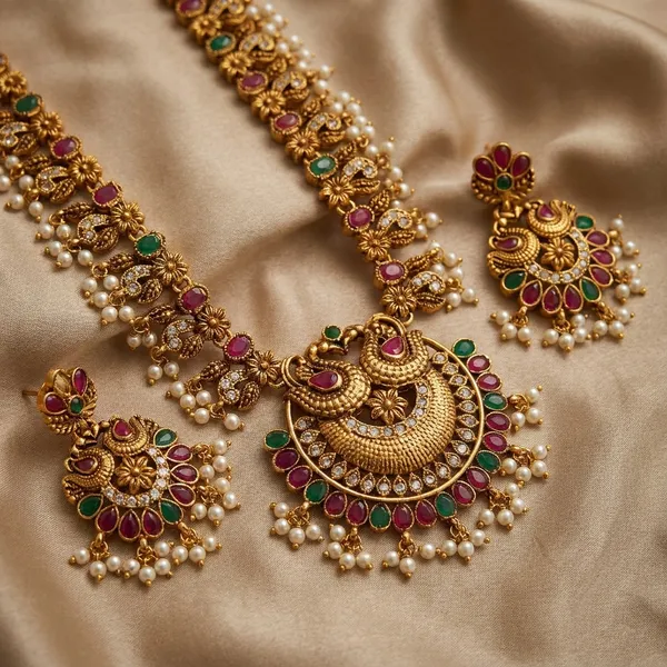 Traditional_Gold_Toned_Temple_Jewellery_Necklace_Set_With_Ruby_And_Emerald_Accents