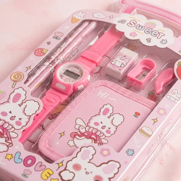 Sweet_Bunny_Themed_Kids_Gift_Set_Pink_Digital_Watch_Wallet_And_Stationery_Combo