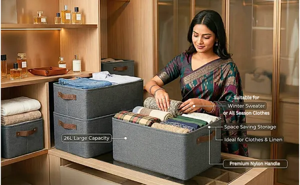 Grey_Non_Woven_Fabric_Kitchen_Clothes_Storage_Organizer_(Pack_Of_2)
