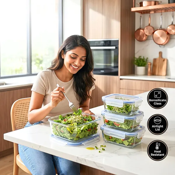 Borosilicate_Rectangle_Shape_Airtight_Glass_Food_Container-Set_of_three_(Free_Insulated_Tiffin_Bag_and_120_Ml._Glass_Jar_for_Pickle/Mouth_Freshner)
