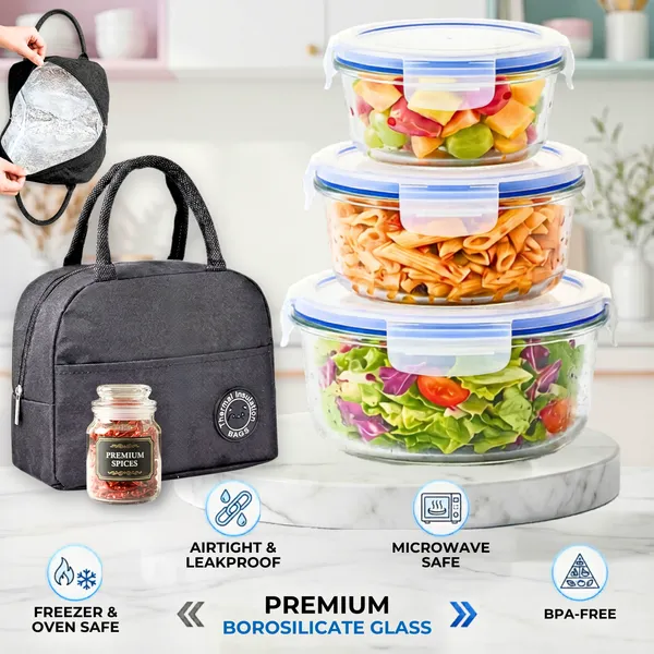 Borosilicate_Round_Shape_Glass_Food_Container-Set_of_three_(Free_Insulated_Tiffin_Bag_and_120_Ml._Glass_Jar_for_Pickle/Mouth_Freshner)