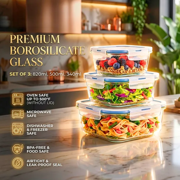 Borosilicate_Square_Shape_Airtight_Glass_Food_Container-Set_of_three_(Free_Insulated_Tiffin_Bag_and_120_Ml._Glass_Jar_for_Pickle/Mouth_Freshner)