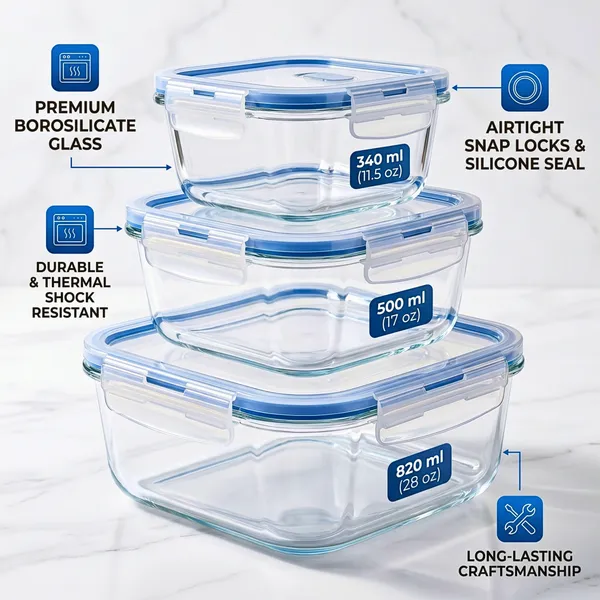 Borosilicate_Square_Shape_Airtight_Glass_Food_Container-Set_of_three_(Free_Insulated_Tiffin_Bag_and_120_Ml._Glass_Jar_for_Pickle/Mouth_Freshner)