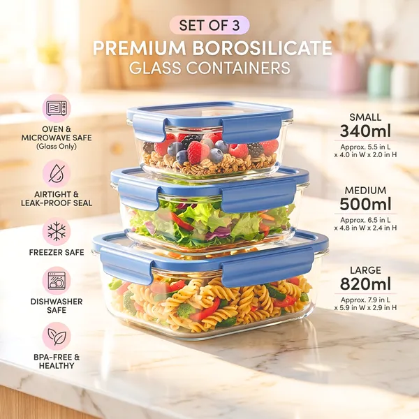 Borosilicate_Square_Shape_Airtight_Glass_Food_Container-Set_of_three_(Free_Insulated_Tiffin_Bag_and_120_Ml._Glass_Jar_for_Pickle/Mouth_Freshner)