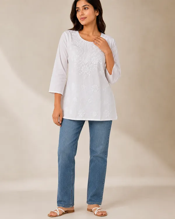 My_Think_Noor_White_Chikankari_Kurti