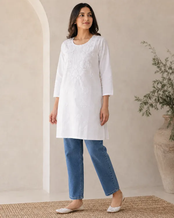 My_Think_Noor_White_Chikankari_Kurti