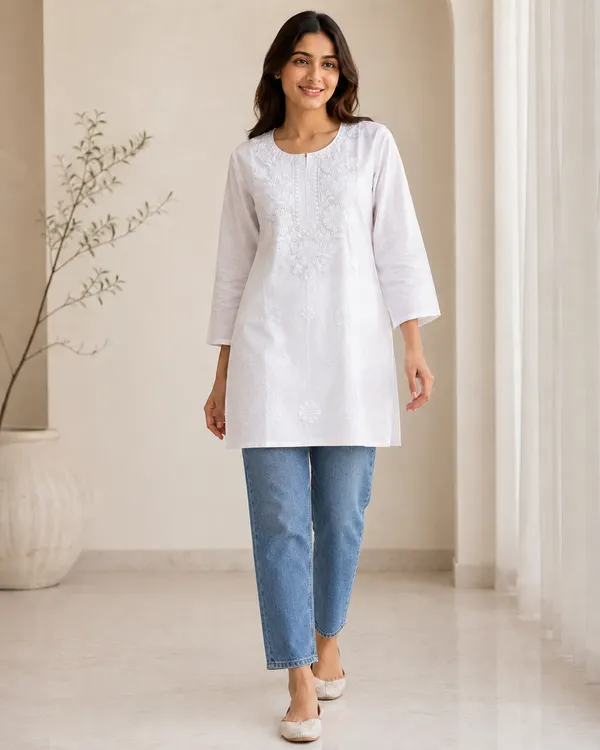 My_Think_Noor_White_Chikankari_Kurti