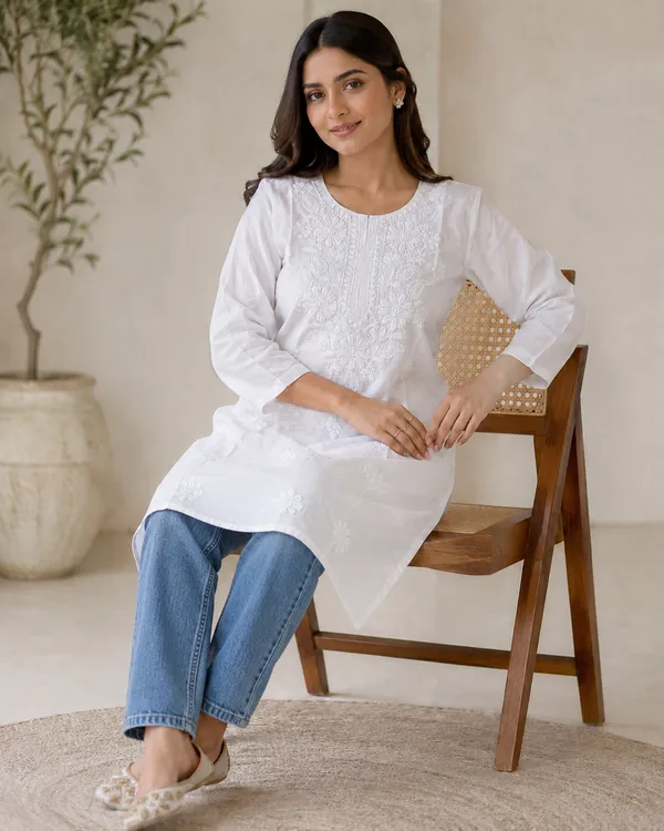 My_Think_Noor_White_Chikankari_Kurti