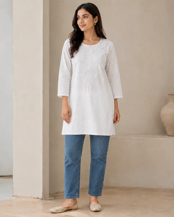 My_Think_Noor_White_Chikankari_Kurti