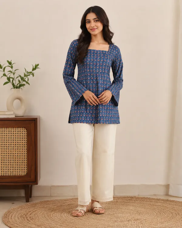 My_Think_Blue_Ethnic_Print_Dori_Kurti