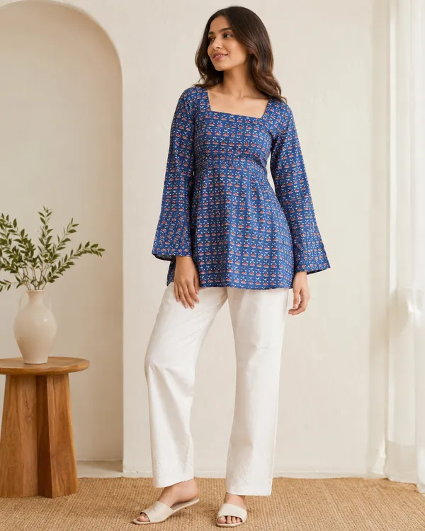 My_Think_Blue_Ethnic_Print_Dori_Kurti