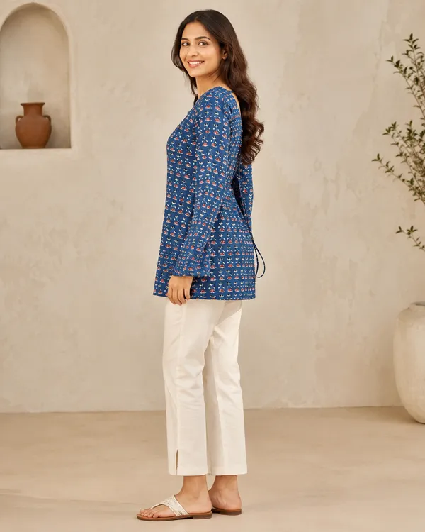My_Think_Blue_Ethnic_Print_Dori_Kurti