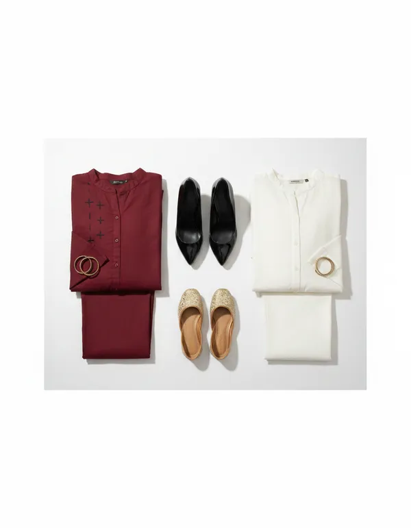Maroon_&_White_Cotton_Blend_Kurta_Set_For_Women_(Combo_of_2)