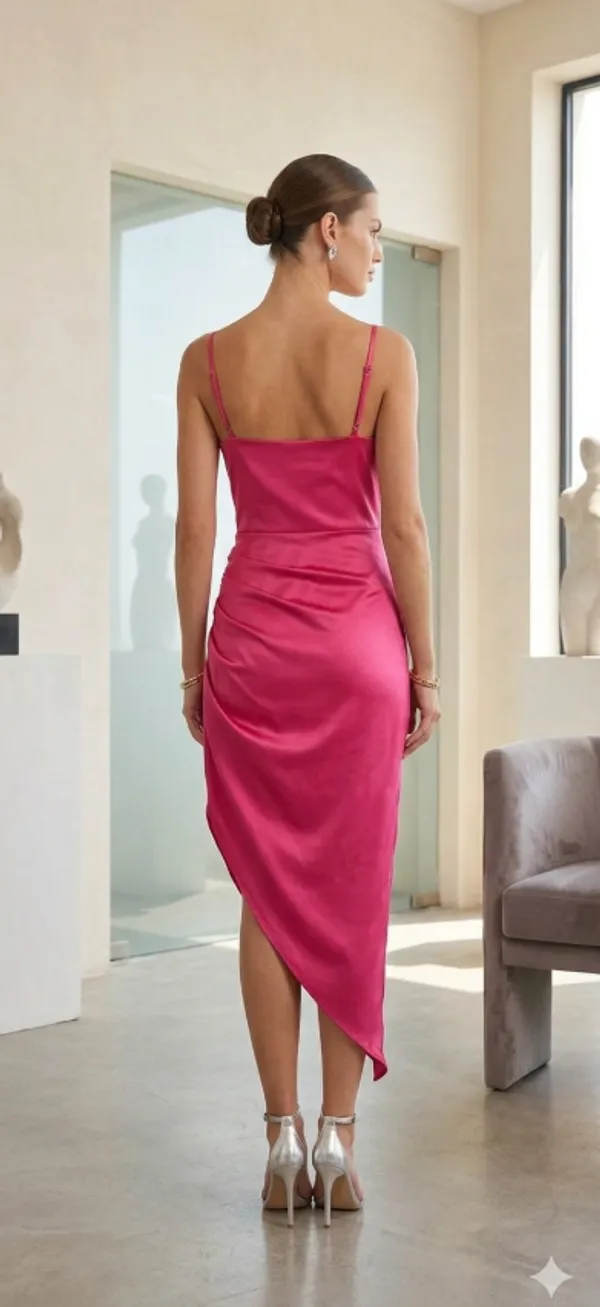 Hot_Pink_Satin_Cowl_Neck_Dress_For_Women