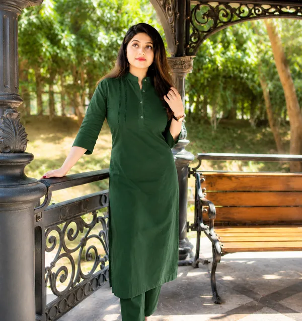 Forest_Green_Rayon_Cotton_Kurta_Pant_Set