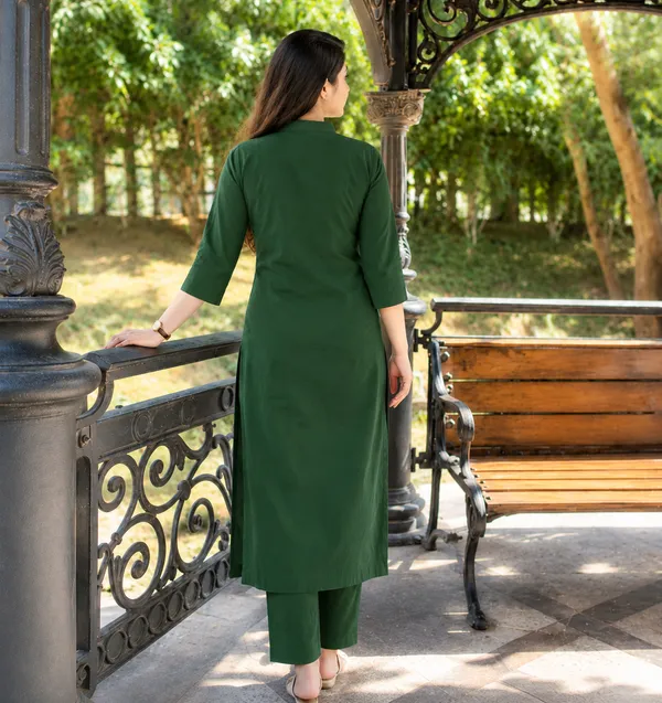Forest_Green_Rayon_Cotton_Kurta_Pant_Set