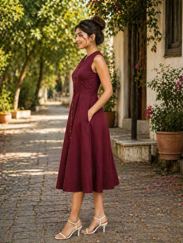 Maroon_&_Blue_Polyester_Blend_Midi_Dress_For_Women_(Combo_of_2)