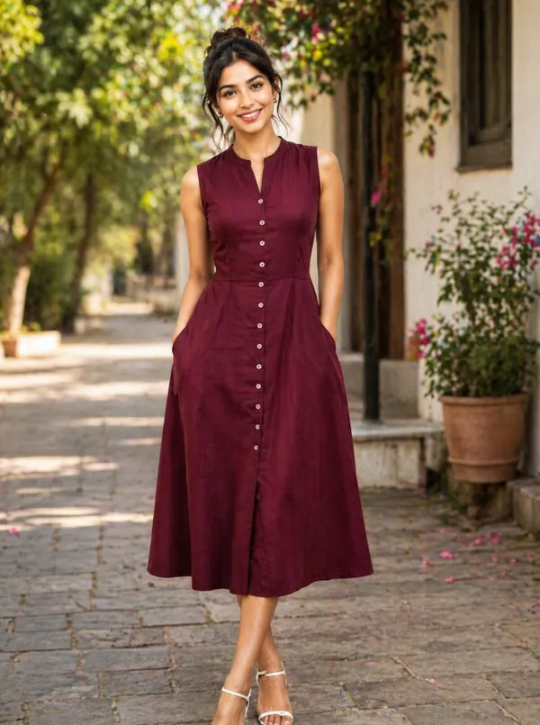 Maroon_Button-Down_Maxi_Dress