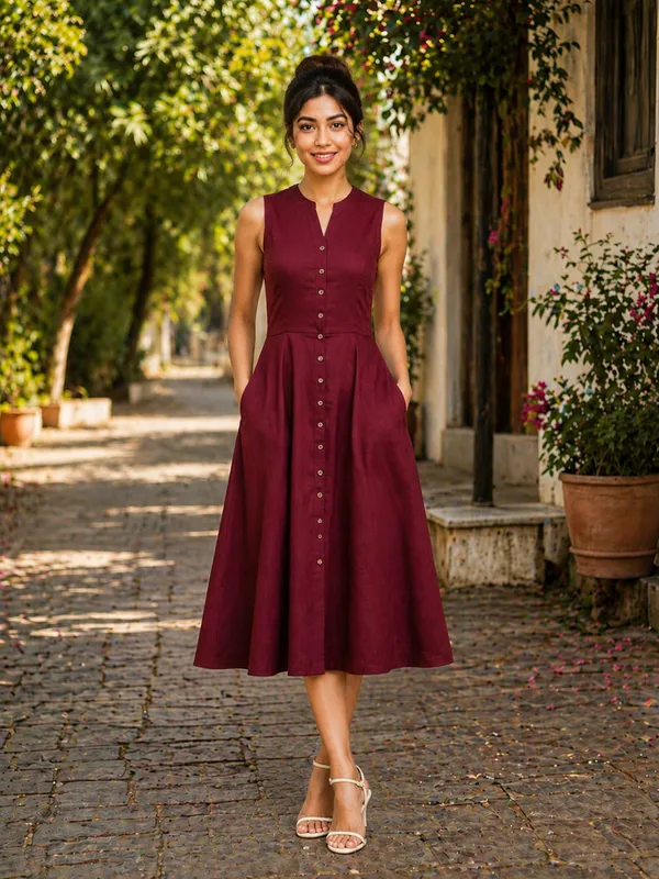 Maroon_&_Blue_Polyester_Blend_Midi_Dress_For_Women_(Combo_of_2)