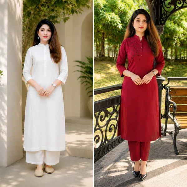 Maroon_&_White_Cotton_Blend_Kurta_Set_For_Women_(Combo_of_2)