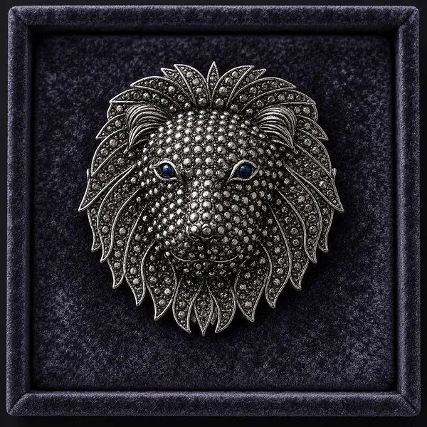 Gunmetal_Lion_Head_Brooch_with_Black_Crystals