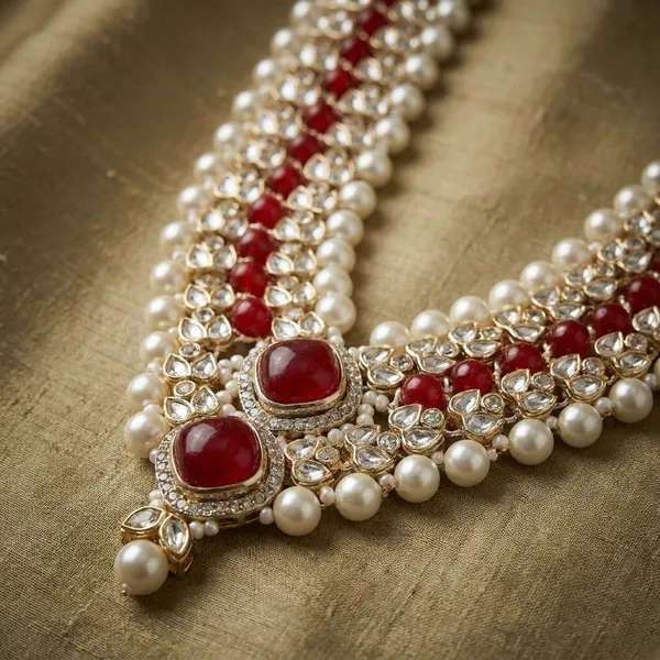 White_And_Red_Metal_And_Pearls_Mala_For_Men