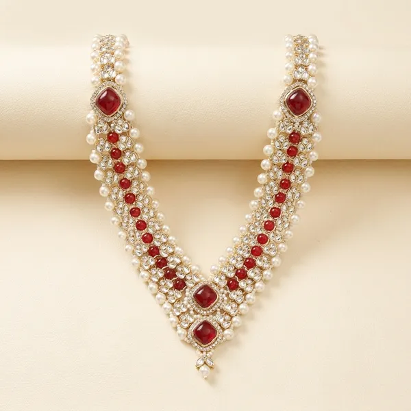 White_And_Red_Metal_And_Pearls_Mala_For_Men