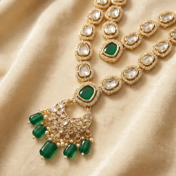 White_And_Green_Metal_And_Pearls_Mala_For_Men