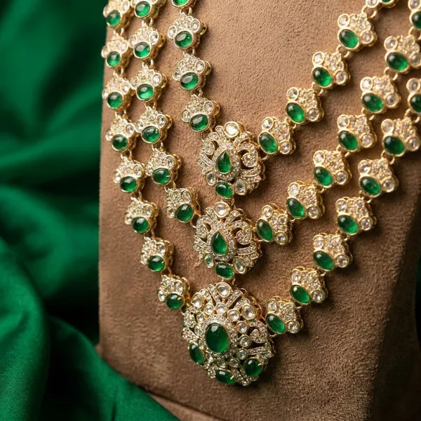 White_And_Green_Metal_And_Pearls_Mala_For_Men